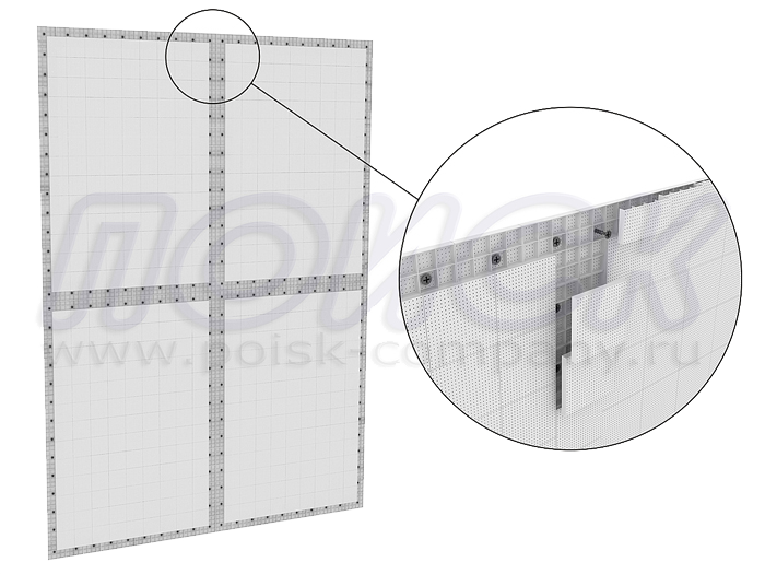 3D-эскиз сборки панелей и наборного поля настенного безкаркасного диспетчерского щита ПОИСК-ЩИТ
